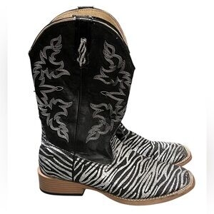 Roper black and silver zebra glitter western cowboy boots faux leather